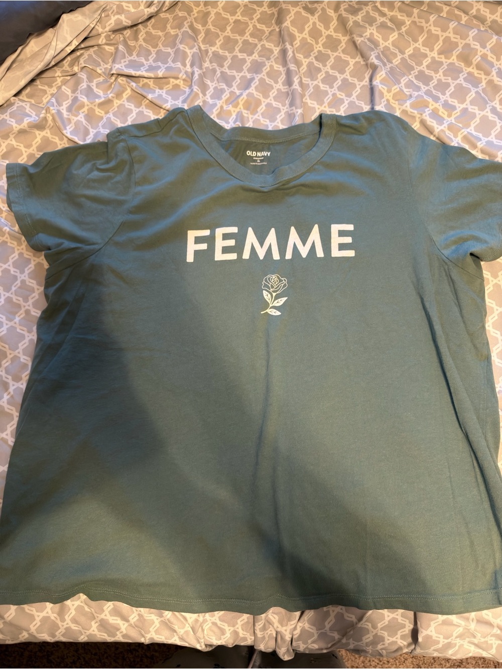 Old Navy Feminine 'FEMME' Graphic Tee in Teal Green